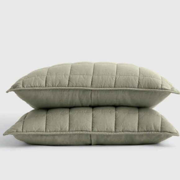 Quince Other - NWOT QUINCE European Linen Box Quilted Sham Set Of 2 Standard Willowleaf 5⭐